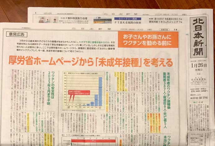 2022年1月26日(水)北日本新聞の朝刊に意見広告を出しました